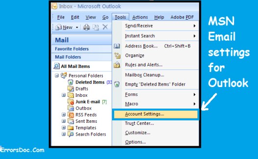 MSN Email settings for Outlook