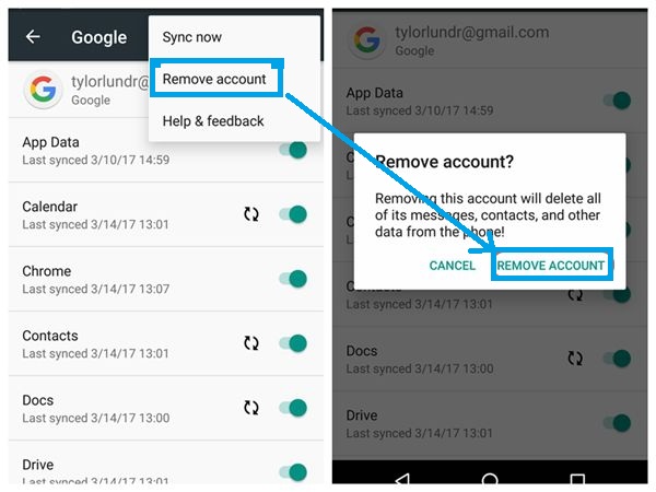 delete Gmail account permanently from Android