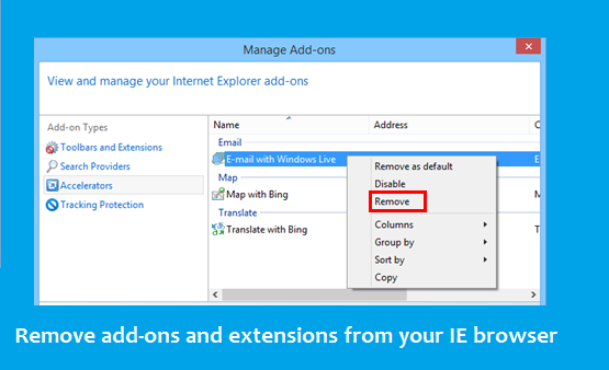 how to remove add-ons from IE browser