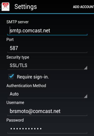 comcast smtp setting- Comcast Email Settings For Android 
