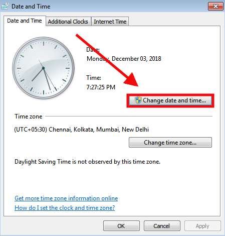 Change Time and Zone - Windows Update Error 0x80244022