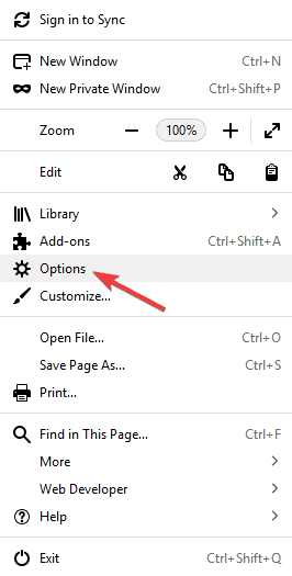 Open menu button and select Options