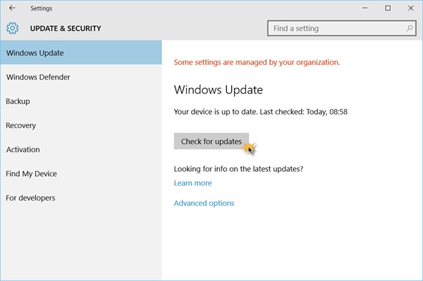 Update Settings in Windows