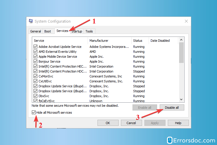 Services- Avast install error windows 10