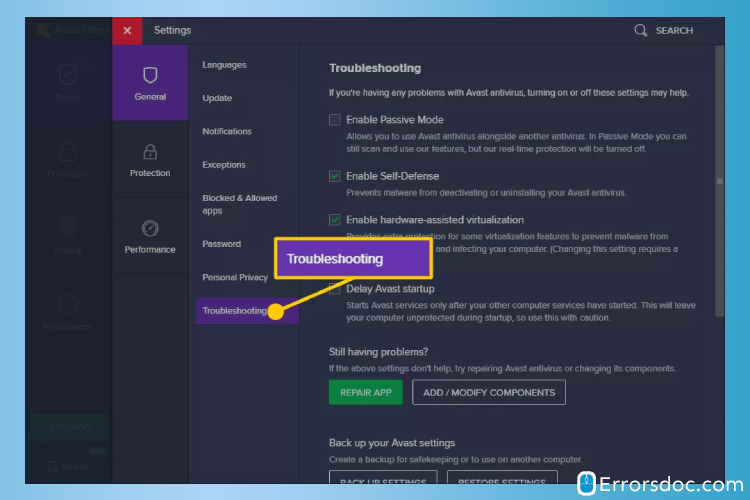 General Settings-how to disable avast antivirus