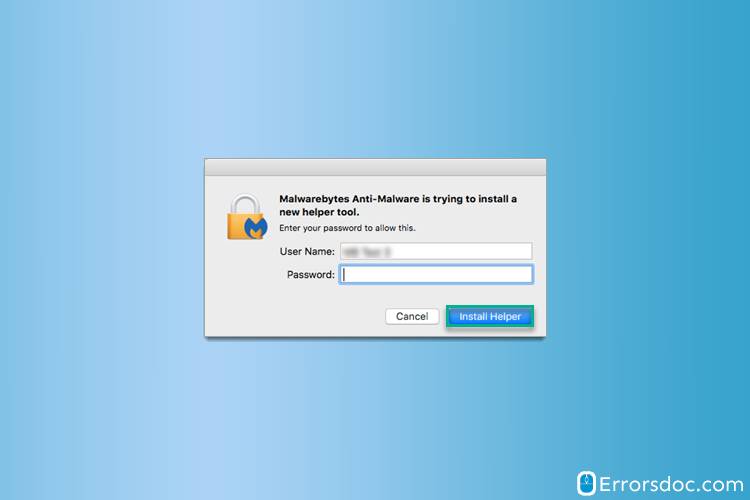Click Install Helper- install Malwarebytes on a mac