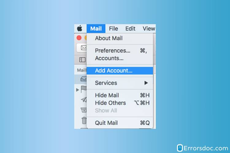 select Mail and then click Add Account - sbcglobal email settings mac mail
