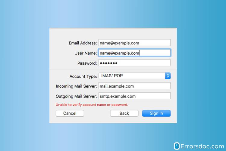 unable to verify username and password - sbcglobal net email settings for mac mail