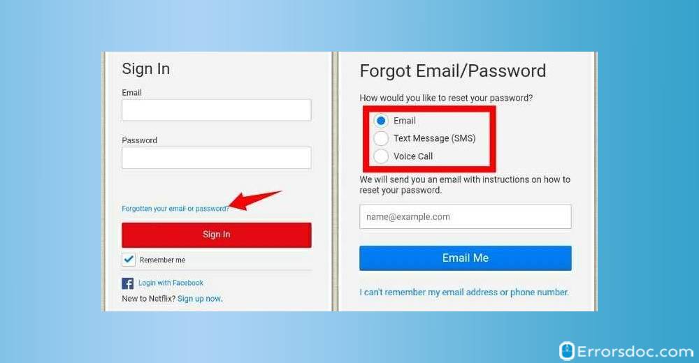 by email - netflix password reset