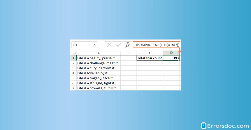 count characters in excel