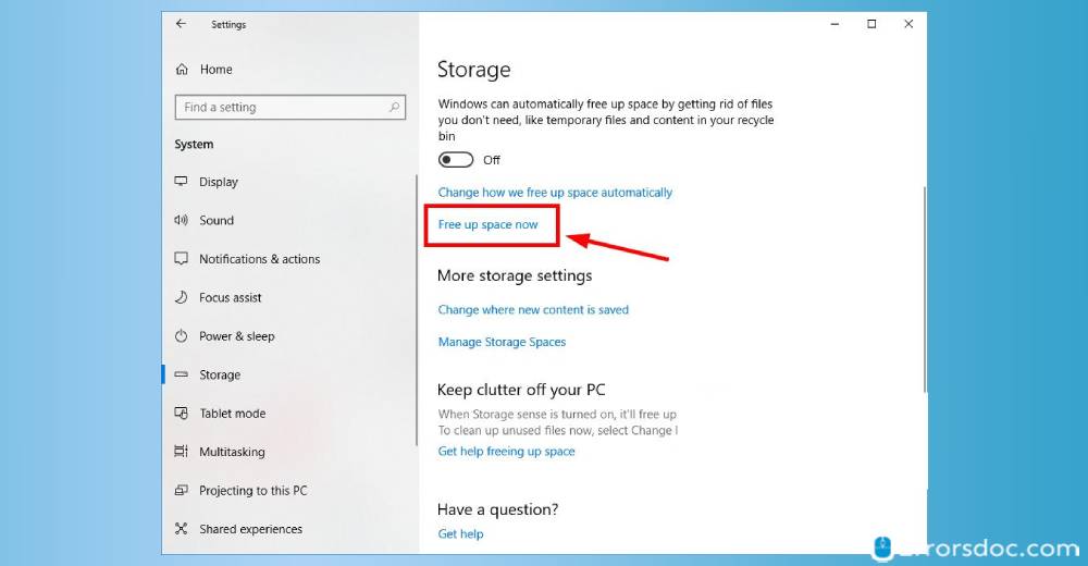 Free up space now - clear cache windows 10