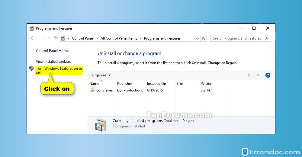 Click on “Turn Windows features on or off - 0x800f081f net framework windows 10