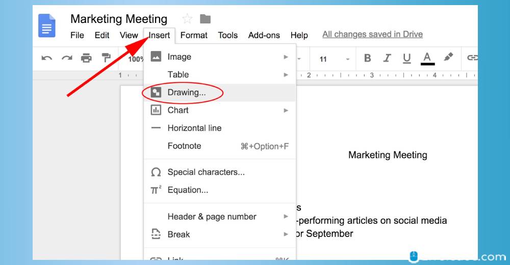 Drawing option - how to add text box on google docs