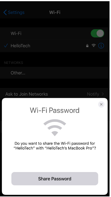 Share oassword - how to share wifi password from iphone to ipad