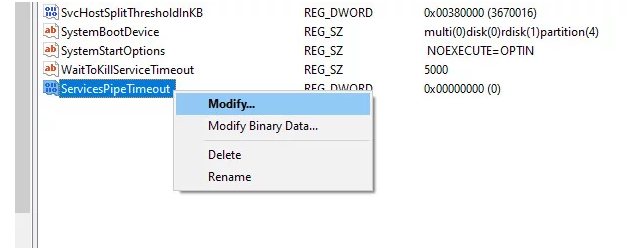 modify - error 1053 windows service