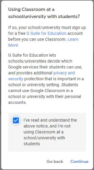 Continue - how to create a google classroom