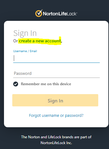 Create account - norton antivirus free download
