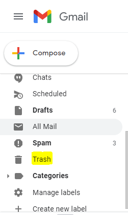 Trash - recover deleted emails gmail