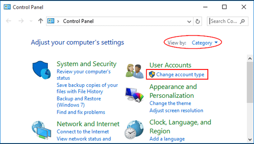 Change account type - how to change administrator