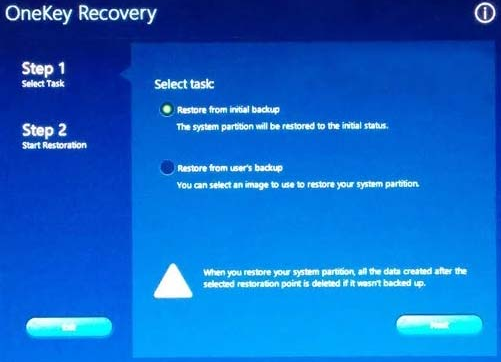 Restore from Initial Backup - factory reset lenovo laptop