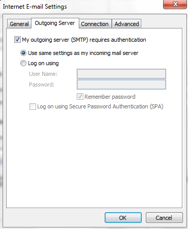 My Outgoing Server (SMTP) Requires Authentication