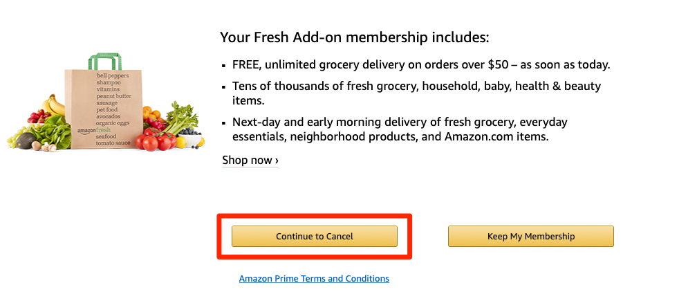 cancel an Amazon Fresh subscription