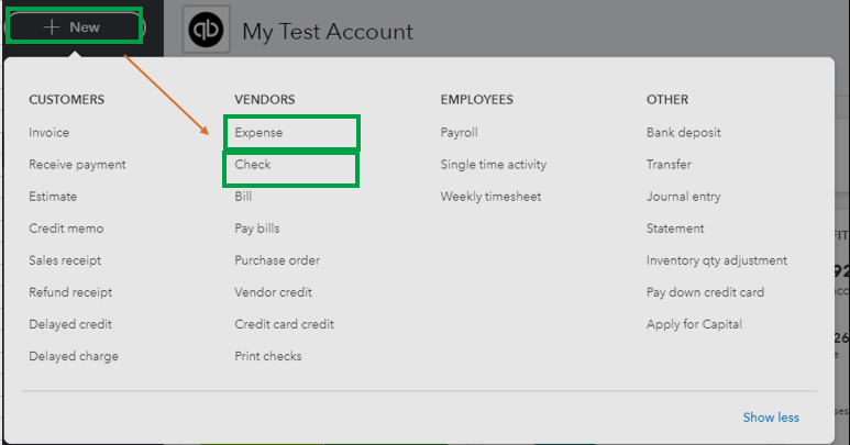 Check or Expense to security depost in quickbooks