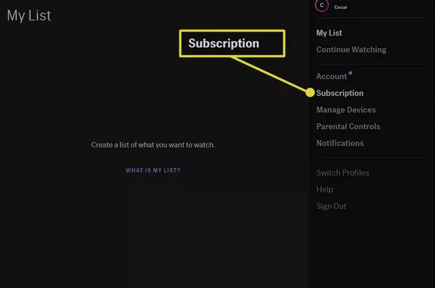 tap on “Subscription” to cancel hbo subscription