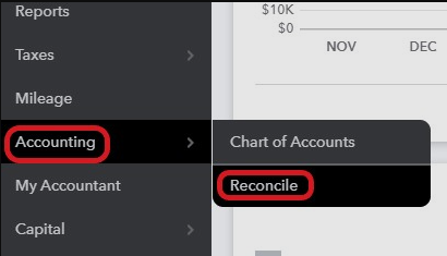 select the Reconcile option to reconcile credit card in quickbooks